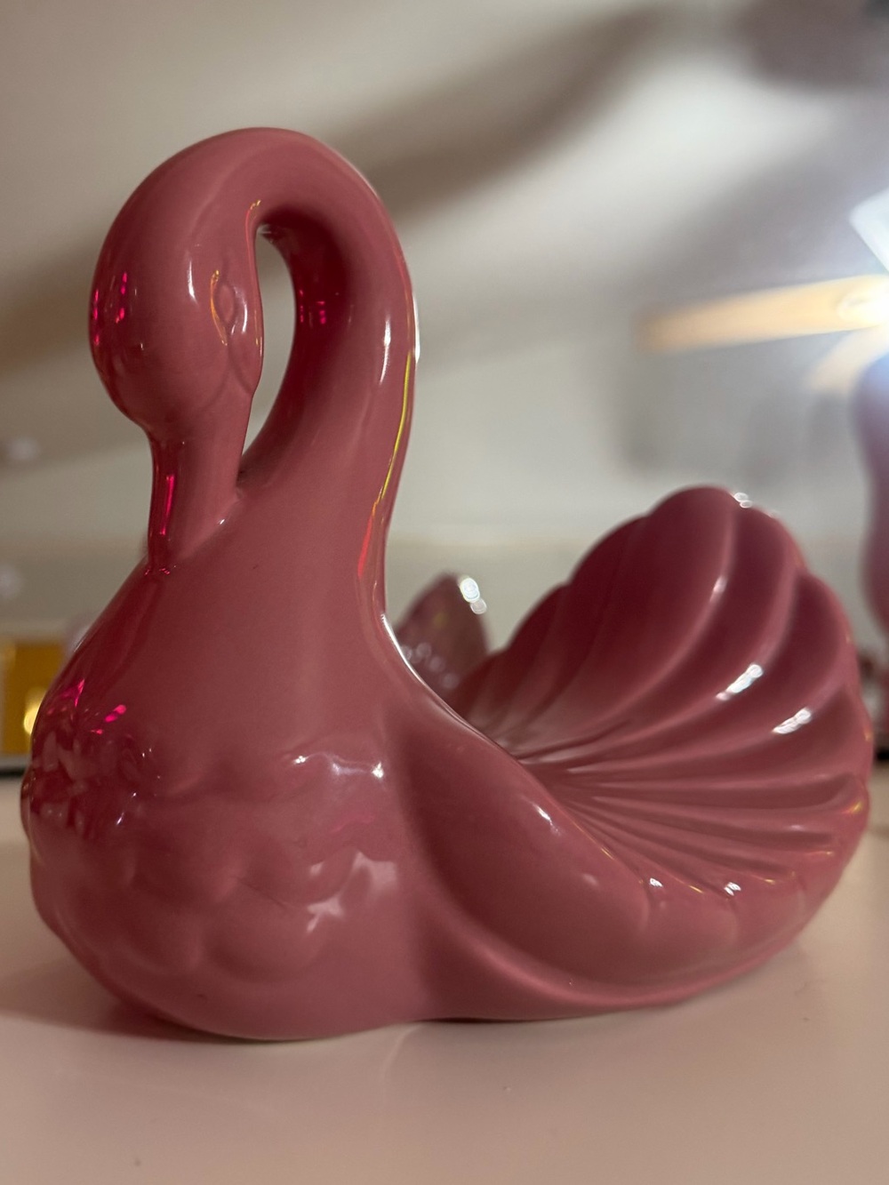 MCM Glossy Rose-Pink Ceramic Swan Vase